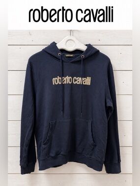 Roberto Cavalli Authentic Logo Hoodie – Navy – Size XL